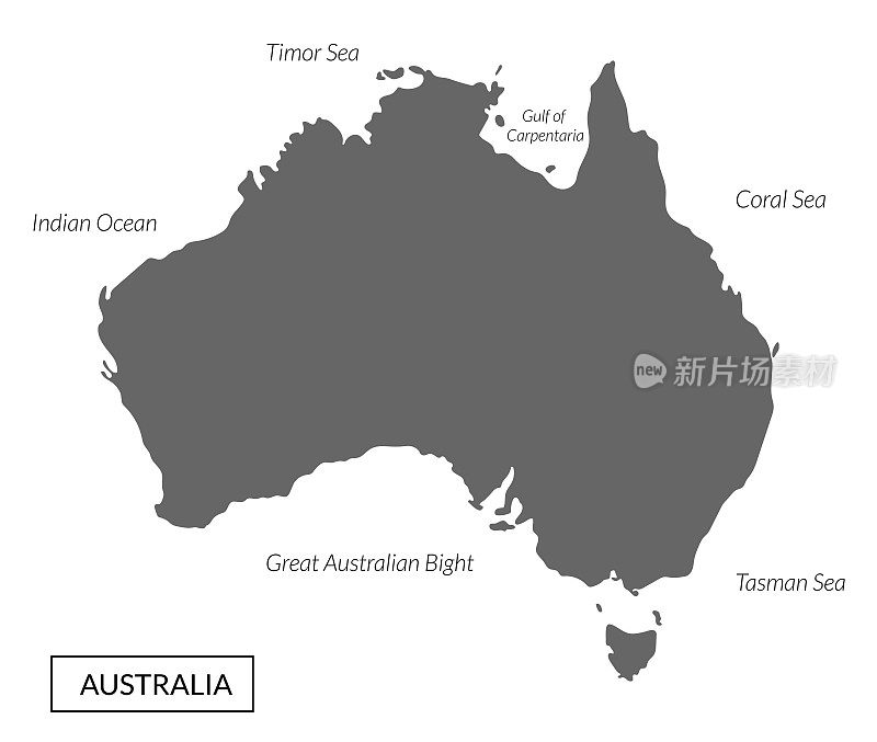 澳大利亚地图，灰色