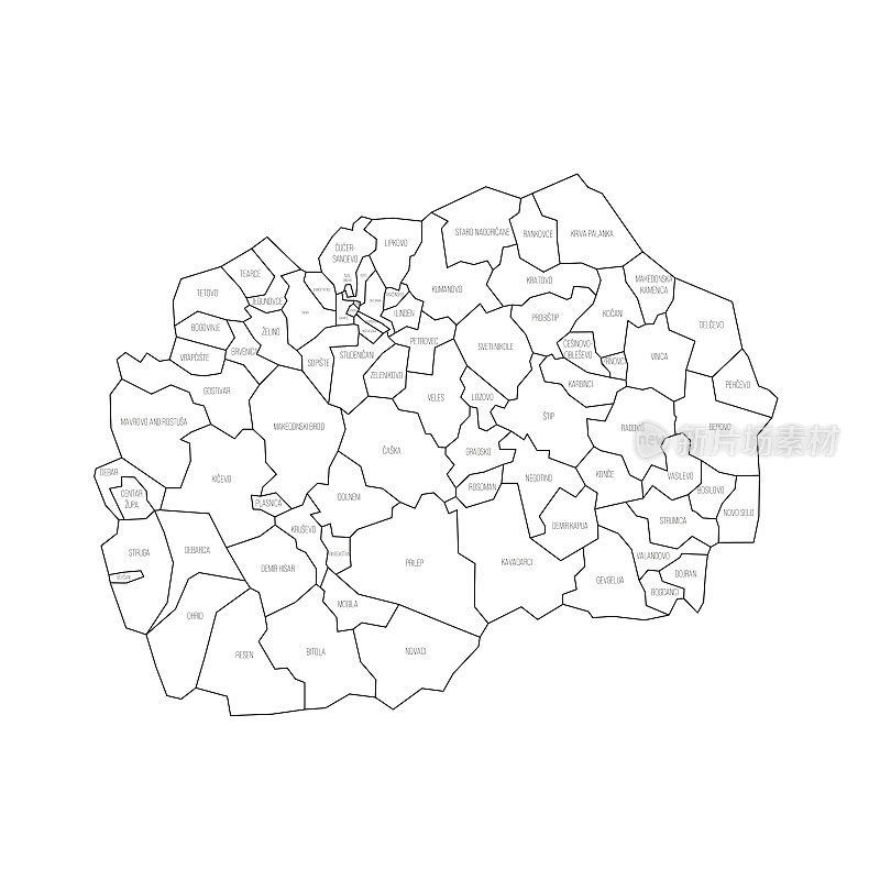 北马其顿行政区划政治地图