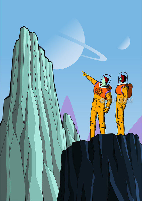 矢量宇航员降落在一个新的星球卡通垂直股票插图
