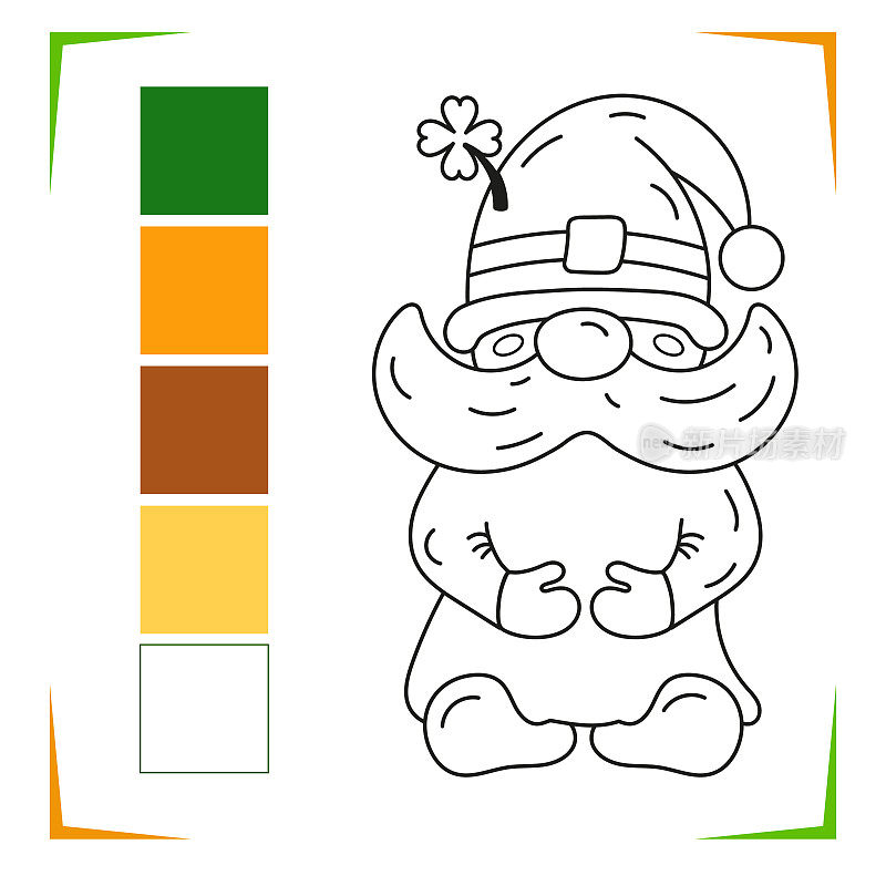 涂鸦矮人着色页。Gnome矢量教育工作表着色的样品。油漆的游戏。