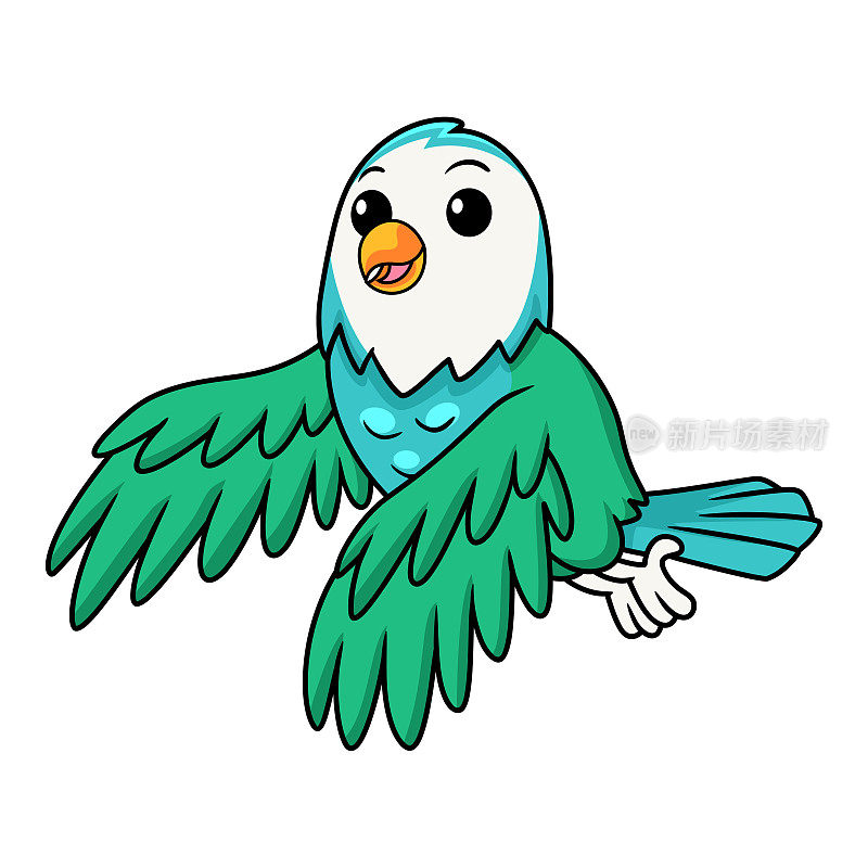 可爱的蓝色绿松石鸟卡通飞翔