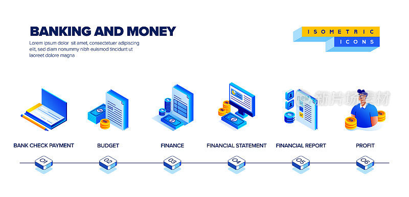 矢量插图银行和货币等距图标集和三维设计。