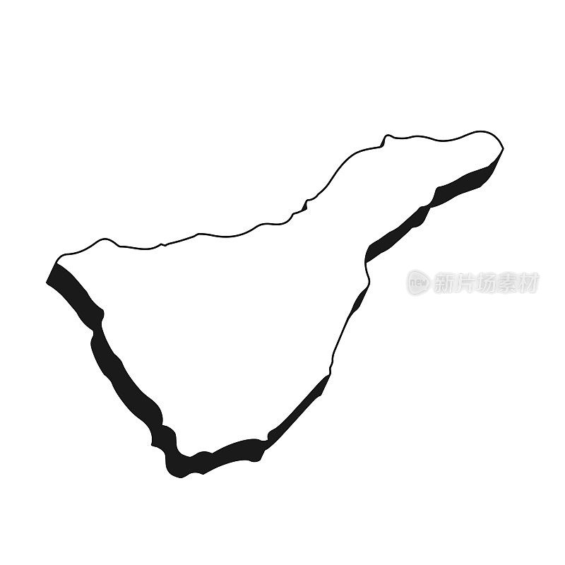 特内里费岛地图与黑色轮廓和阴影在白色背景