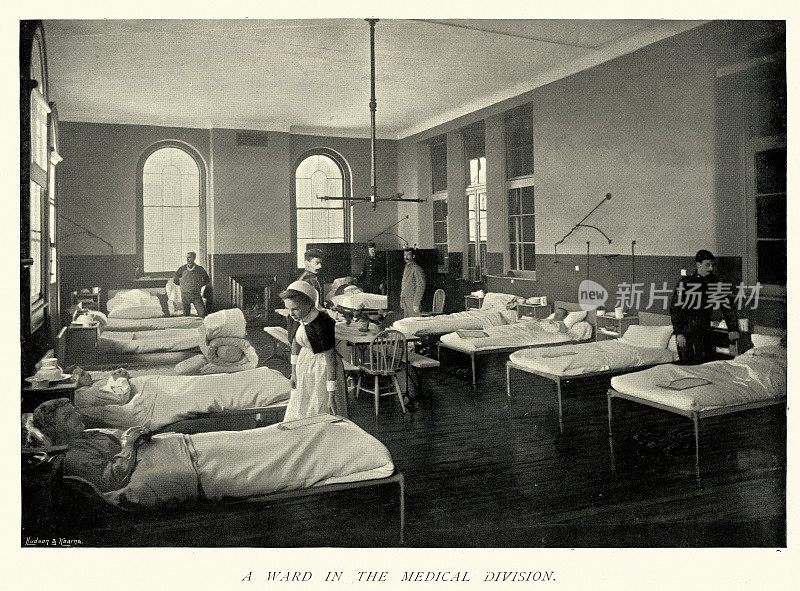 护士和病人，病房，皇家维多利亚医院或内特利医院，护士，维多利亚保健，19世纪90年代