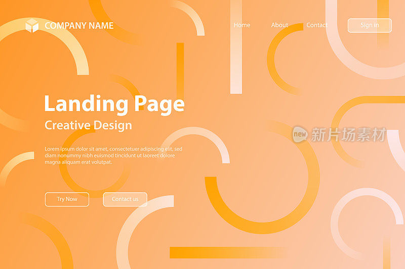 登陆页模板-几何形状的抽象设计-新潮的橙色梯度