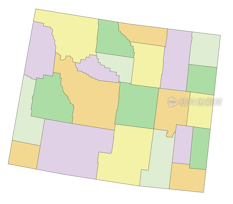 怀俄明州-高度详细的可编辑的政治地图。