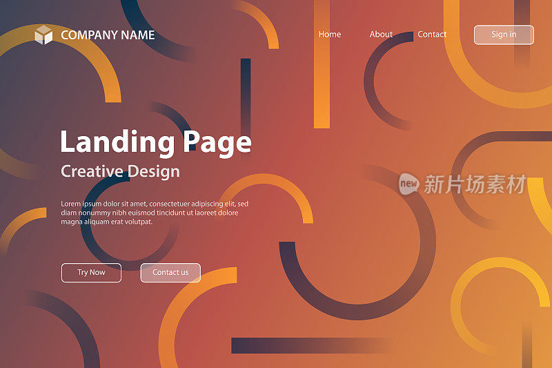 登陆页模板-抽象设计与几何形状-时髦的橙色渐变