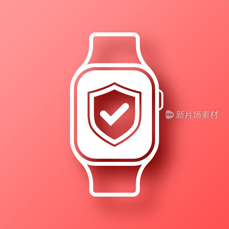 安全smartwatch。图标在红色背景与阴影