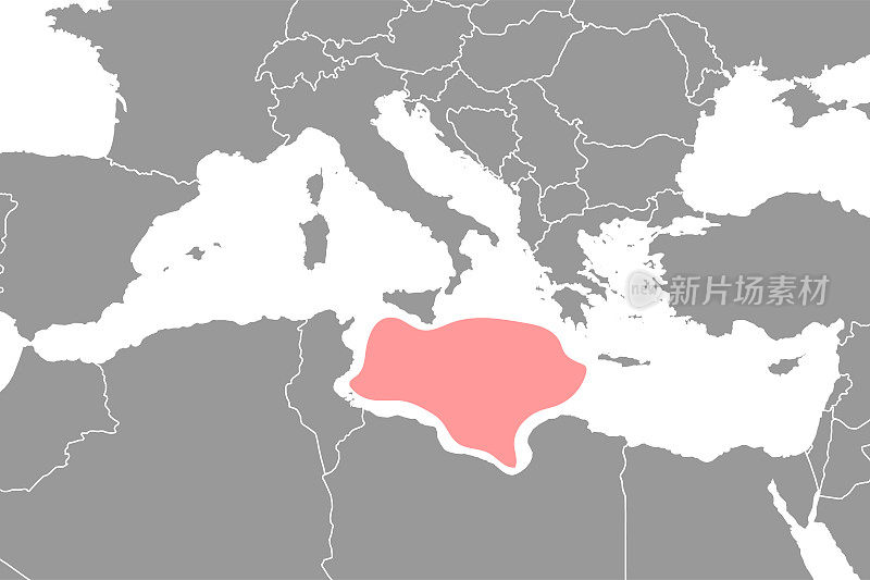 利比亚海在世界地图上。矢量插图。