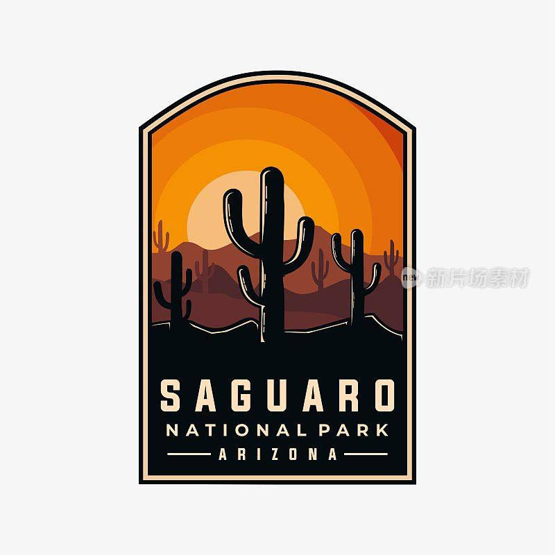 萨瓜罗国家公园矢量模板。亚利桑那州标志性的图形插图。
