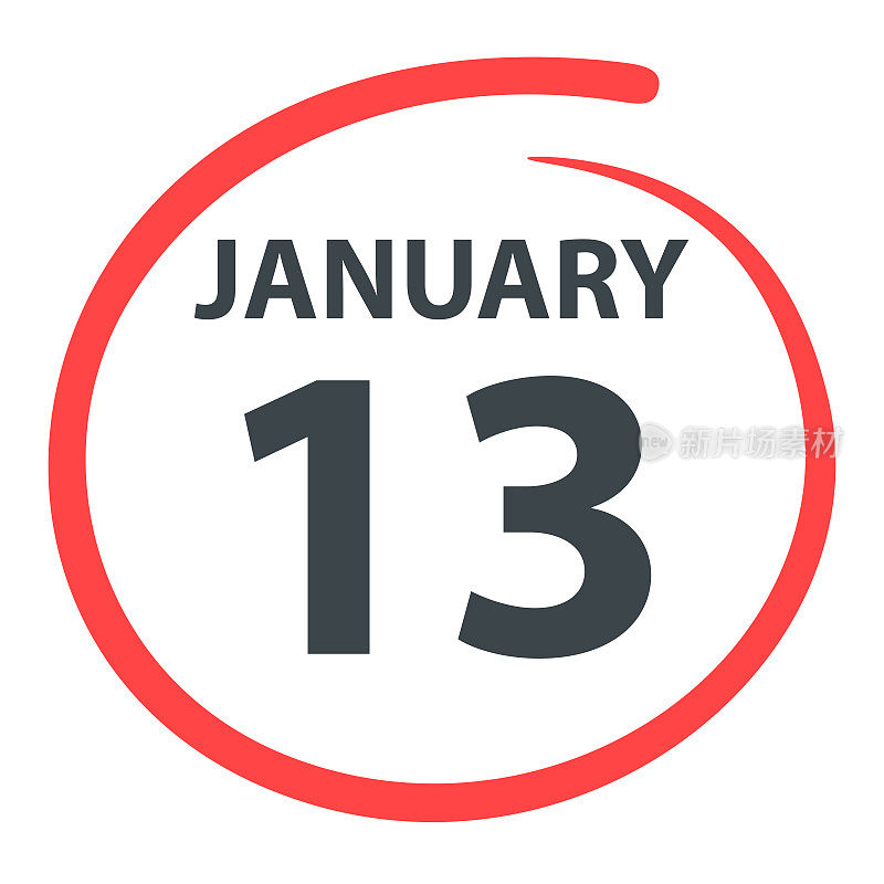 1月13日――日期用红色圈在白色背景上