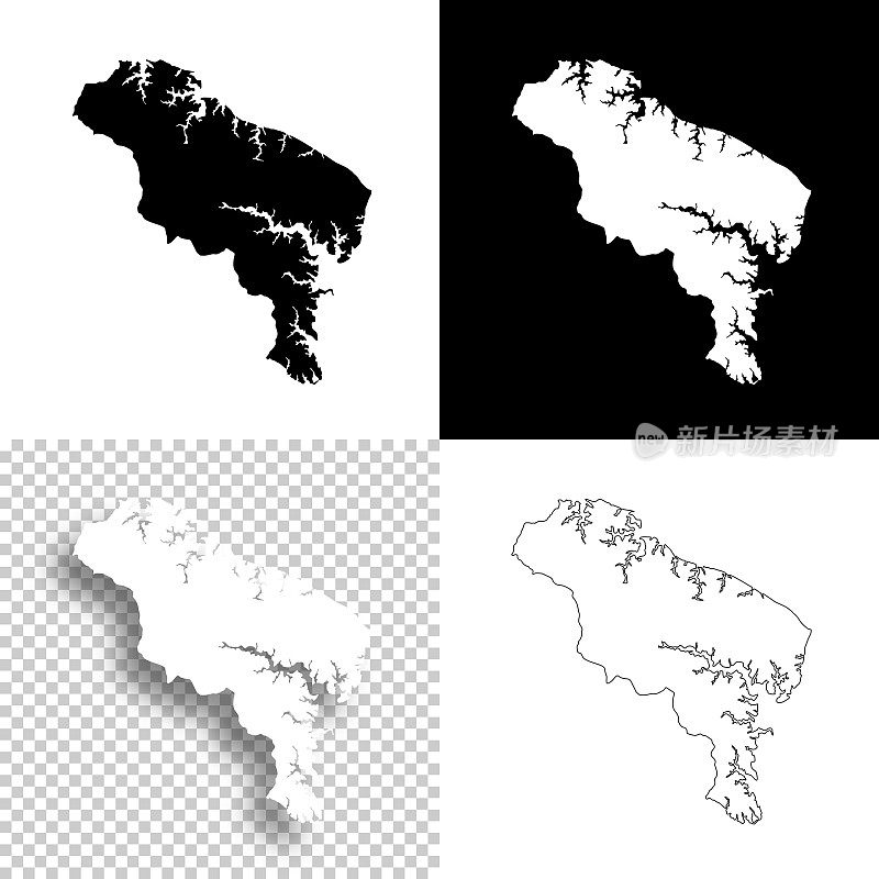 弗吉尼亚州诺森伯兰郡。设计地图。空白，白色和黑色背景