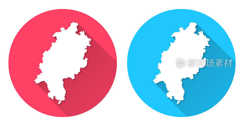 Hesse地图。圆形图标与长阴影在红色或蓝色的背景