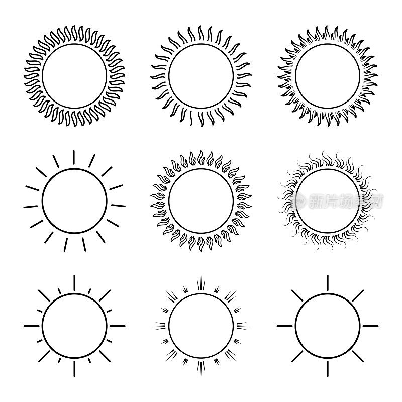 一套轮廓太阳图标。