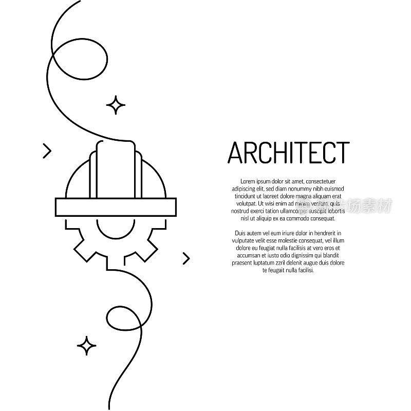 建筑师图标的连续线条绘制。手绘符号矢量插图。