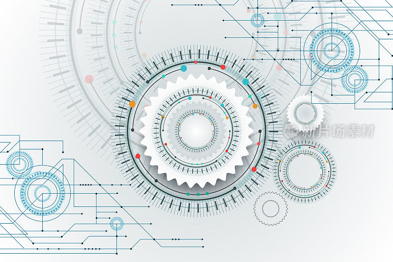齿轮。抽象技术图纸、图纸带齿轮、齿轮。机械工程、机械施工、技术矢量背景