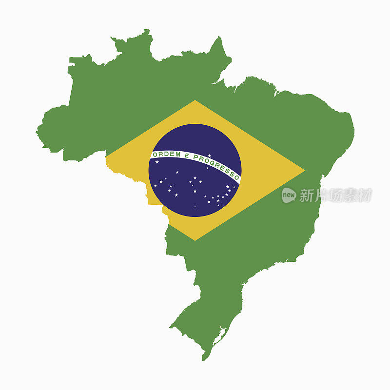 巴西地图上的巴西国旗