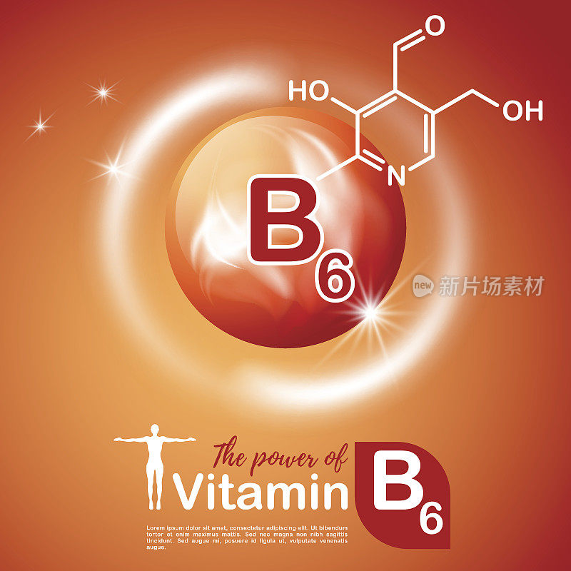 营养标志的概念。维生素B6的力量。Сhemical公式