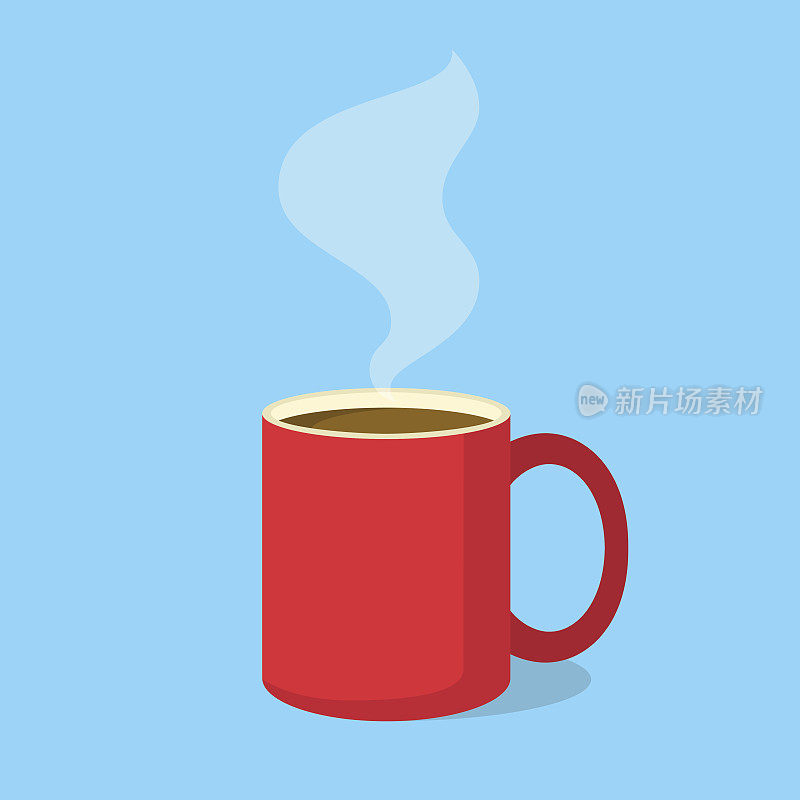 红色蒸汽咖啡杯，平面设计风格。矢量图
