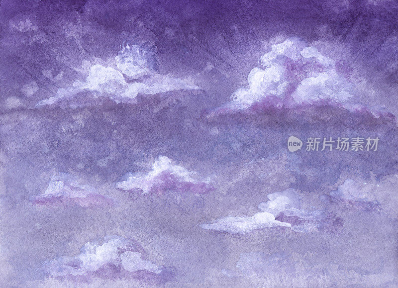 水彩画《暮光之城》的插图。天空和白云