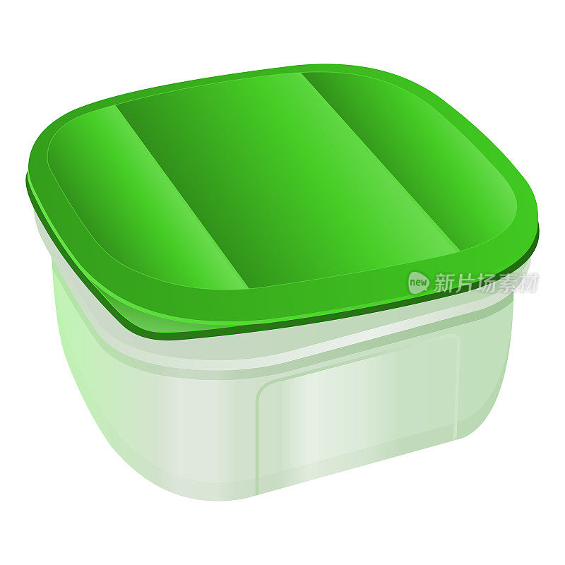 带绿色盖子的塑料容器，午餐盒，午餐盒