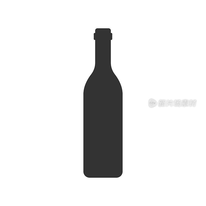 酒瓶图标在平坦的风格。酒精瓶插图在白色孤立的背景。啤酒，伏特加，葡萄酒概念。