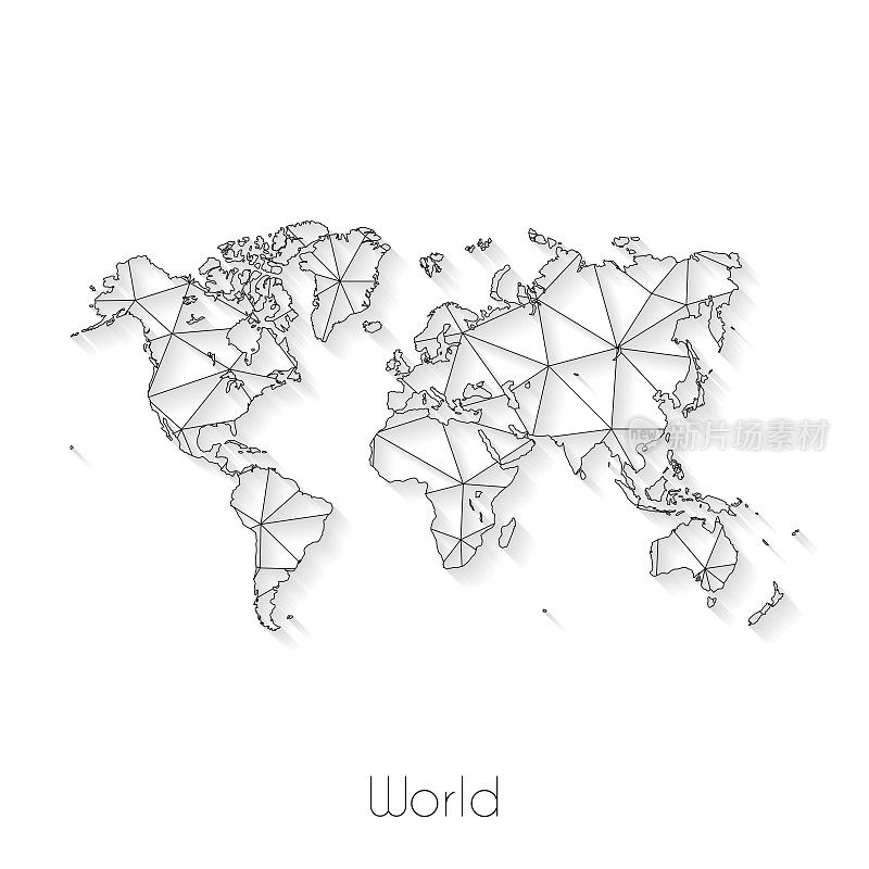 世界地图连接-在白色背景上的网络网格