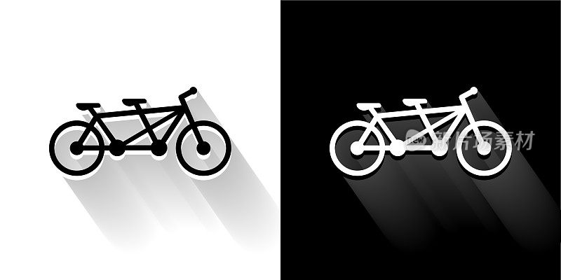 双座自行车黑色和白色与长影子的图标