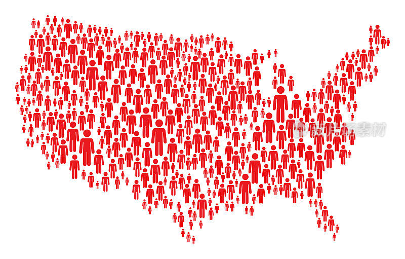 美国红色Stickman人物地图