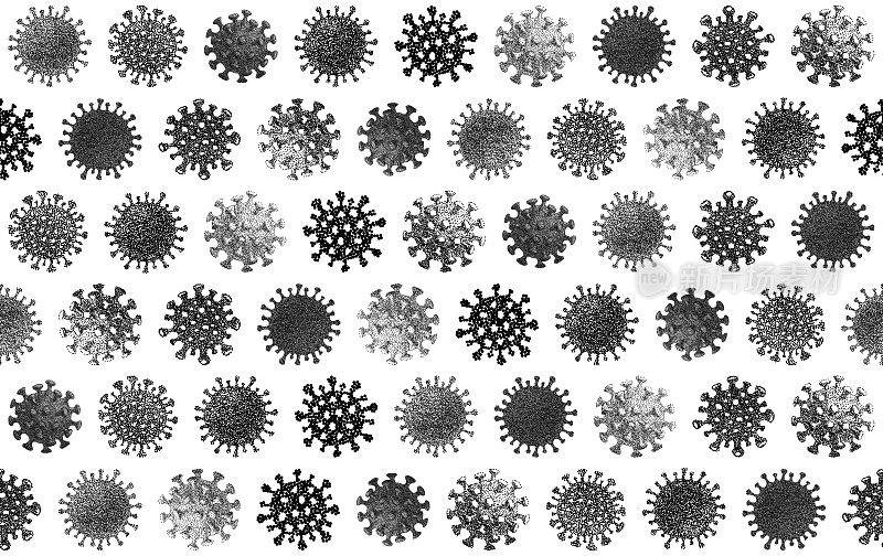 冠状病毒细胞黑白无缝模式