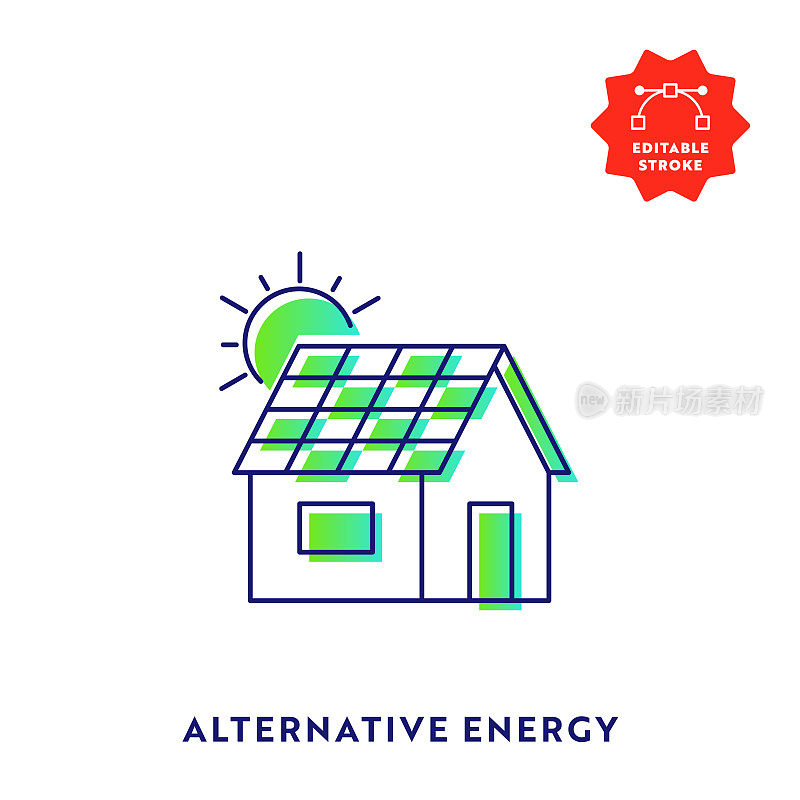 可编辑笔触和完美像素的替代能源梯度平线图标。
