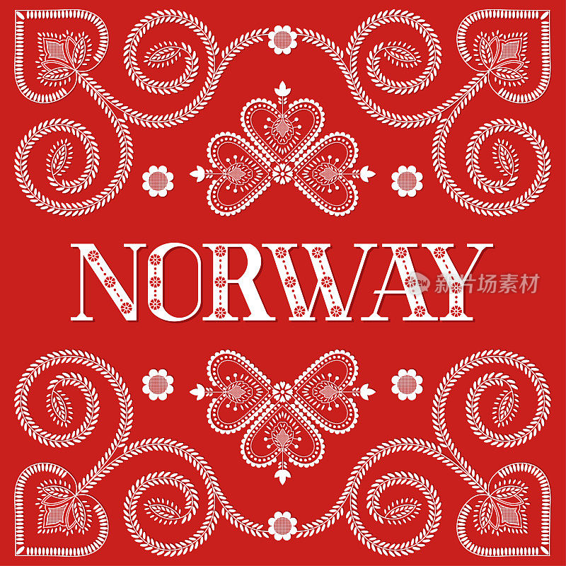 挪威说明向量。背景与民间斯堪的纳维亚图案从传统的北欧毛衣装饰设计旅游传单或旅游旗帜。