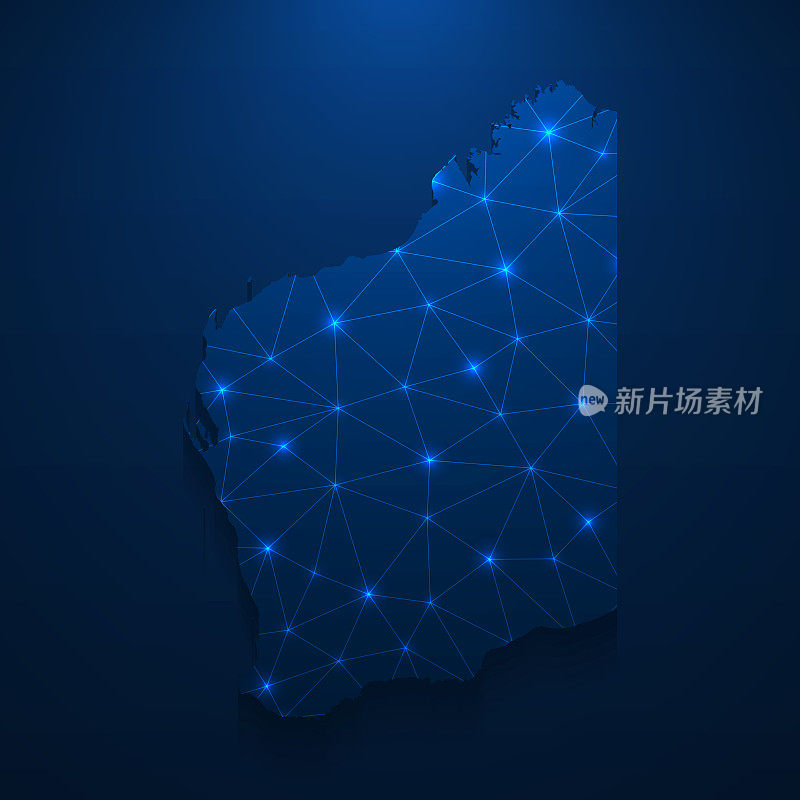 西澳大利亚地图网络-明亮的网格在深蓝色的背景