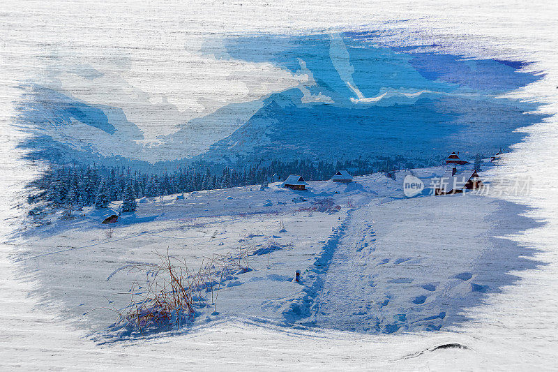 冬天的塔特拉斯山，波兰，水彩画