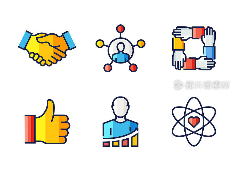 核心价值相关的平面线图标，轮廓向量符号插图。