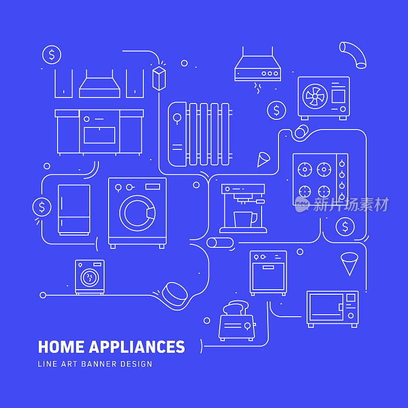 家用电器相关的现代线条风格矢量插图