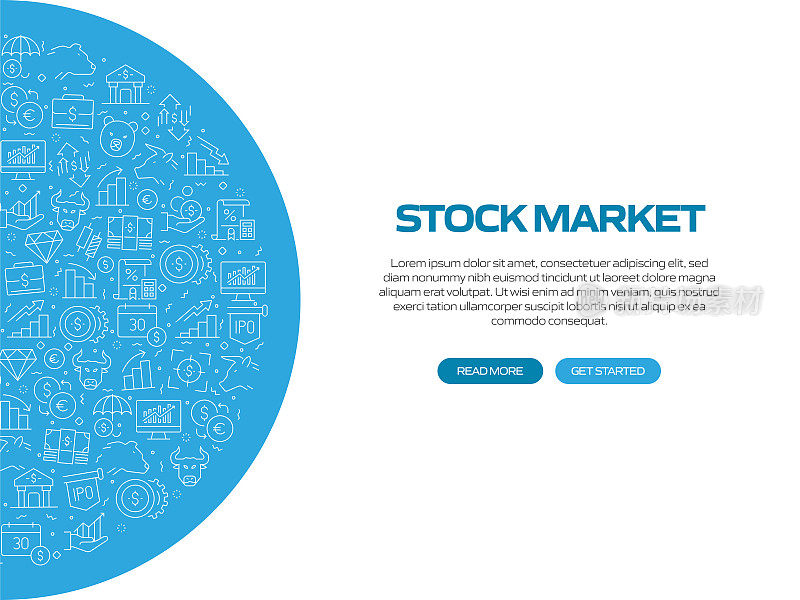 股票市场相关横幅设计与模式。现代线条风格图标矢量插图