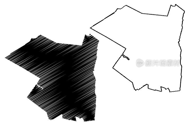 阿尔斯特县，纽约州(美国县，美国，美国)地图矢量插图，涂鸦草图阿尔斯特地图