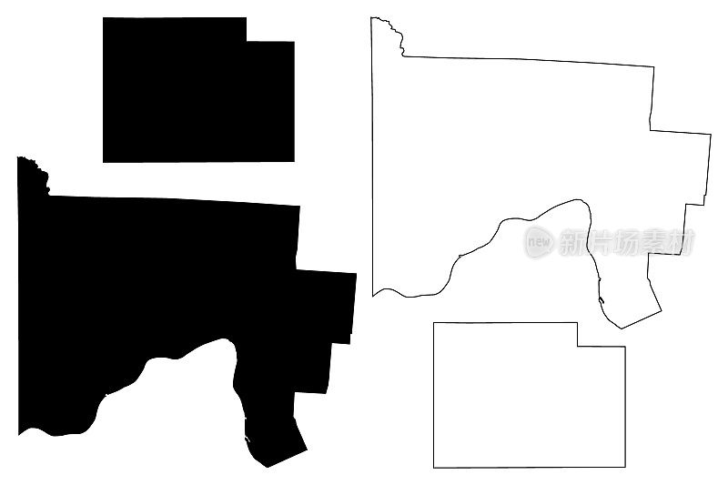 Scioto和Paulding县，俄亥俄州(美国县，美国，美国，美国)地图矢量插图，草稿示意图