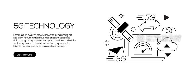 5G技术网页横幅线条风格。现代设计矢量插图的网页横幅，网站标题等。