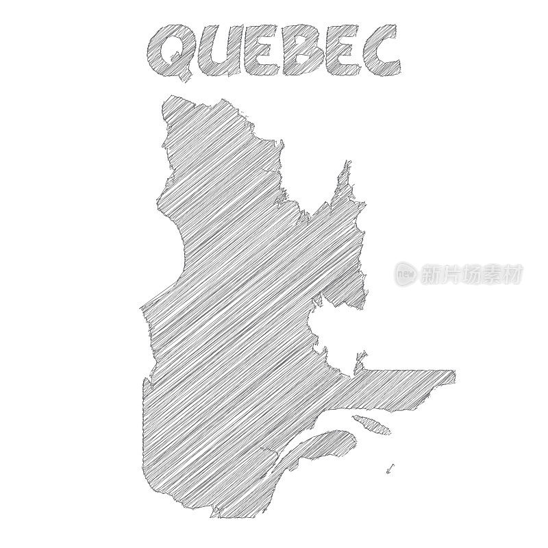 魁北克地图手绘在白色的背景