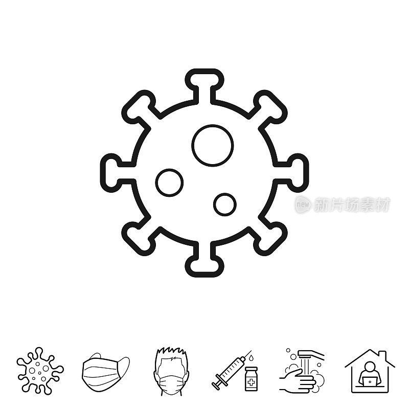 冠状病毒细胞(COVID-19)。线条图标-可编辑的笔触