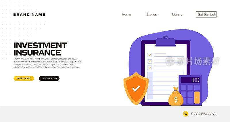 投资保险概念矢量插图登陆页面模板，网站横幅，广告和营销材料，在线广告，业务演示等。
