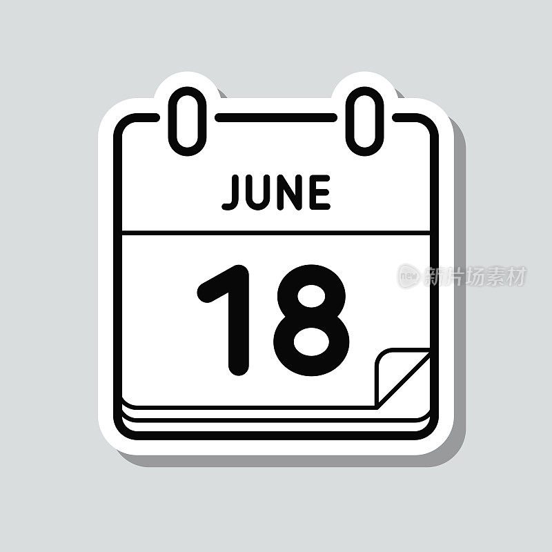 6月18日。灰色背景上的图标贴纸