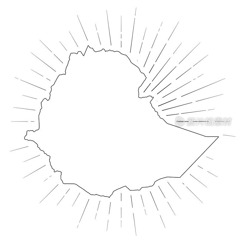 埃塞俄比亚地图与阳光在白色的背景