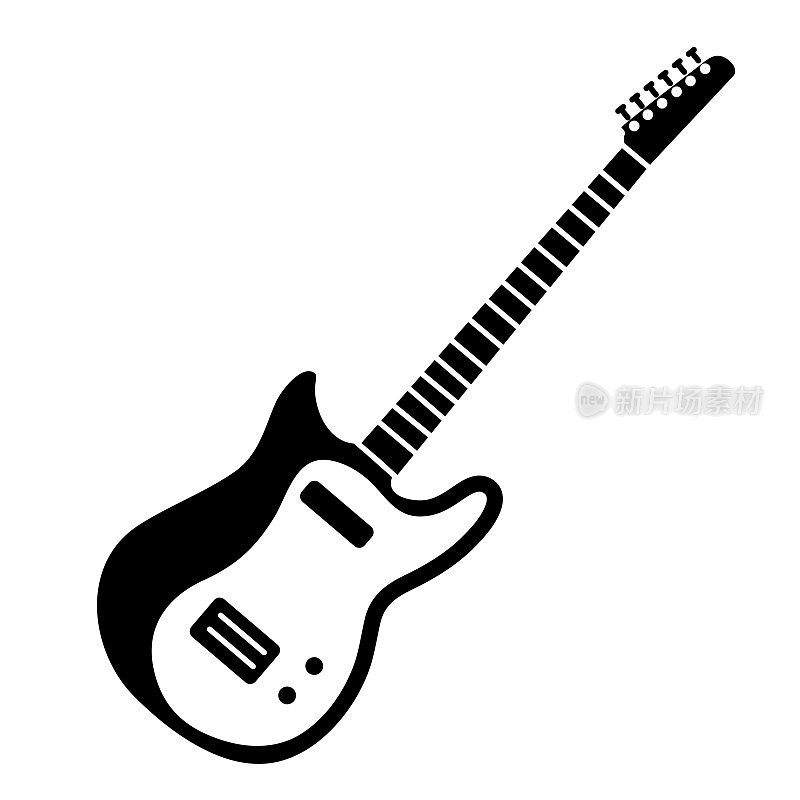 白色背景上的电吉他乐器的细线图标