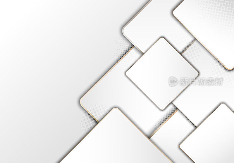 优雅的现代豪华白色几何方形与金色边框和半色调在干净的背景。矢量图