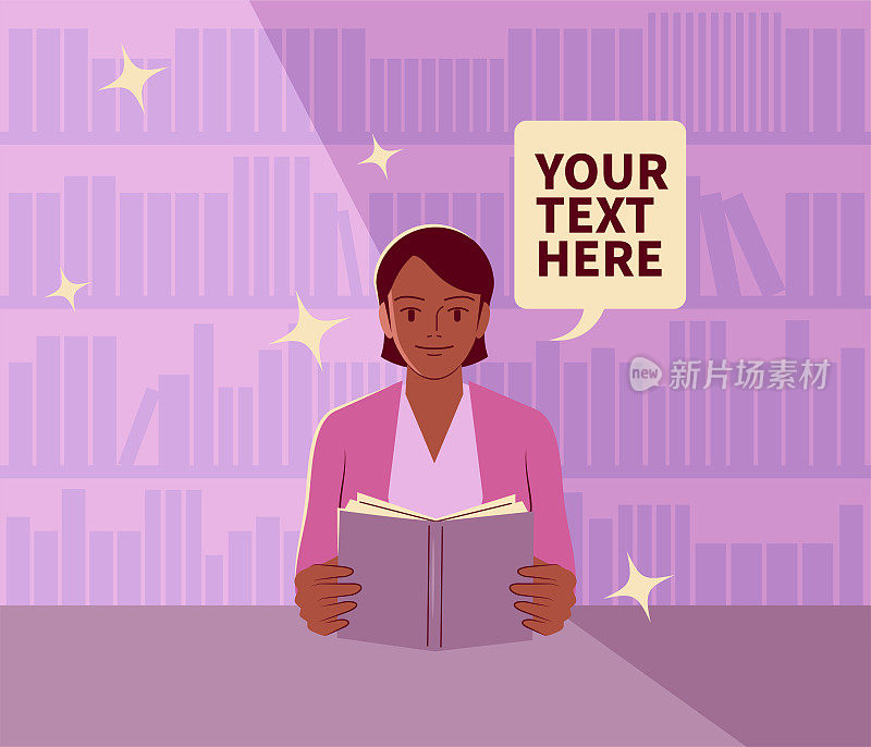 那个年轻的女人正在图书馆看书;永远不要停止学习;对自己投资;知识就是力量