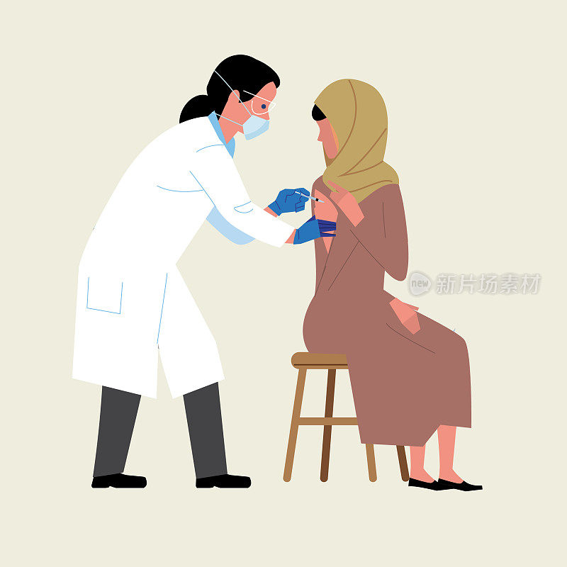 穆斯林妇女正在接种疫苗