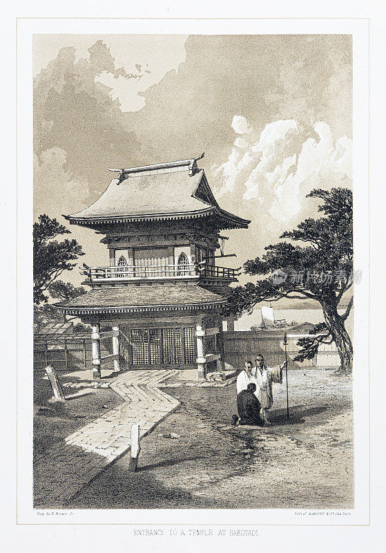 博克多地寺庙的入口-石印1856年